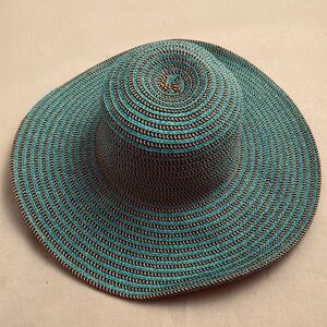 Magid Hats turquoise and black floppy straw beach hat OS